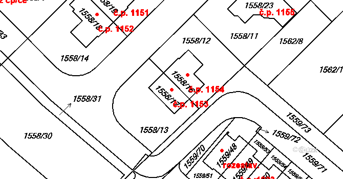 Liberec VI-Rochlice 1153, Liberec na parcele st. 1558/17 v KÚ Rochlice u Liberce, Katastrální mapa