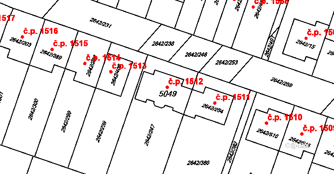 Kuřim 1512 na parcele st. 5049 v KÚ Kuřim, Katastrální mapa