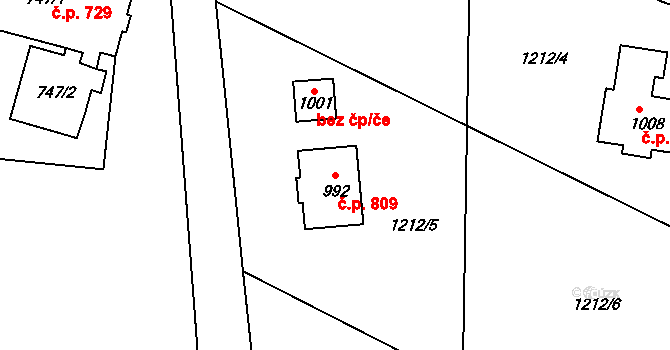 Bublava 809 na parcele st. 992 v KÚ Bublava, Katastrální mapa