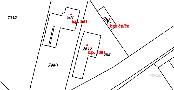 Třebechovice pod Orebem 1391 na parcele st. 2612 v KÚ Třebechovice pod Orebem, Katastrální mapa