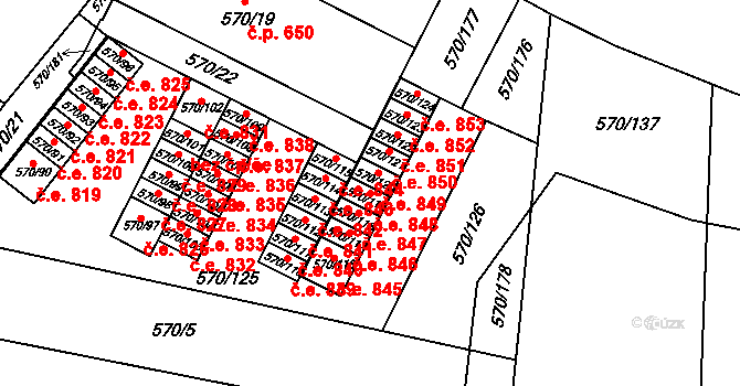 Vyškov-Předměstí 848, Vyškov na parcele st. 570/119 v KÚ Vyškov, Katastrální mapa