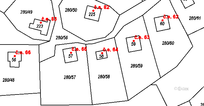 Skalka 64, Cheb na parcele st. 58 v KÚ Skalka u Chebu, Katastrální mapa