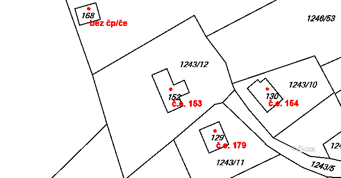 Leptač 153, Chroboly na parcele st. 152 v KÚ Leptač, Katastrální mapa
