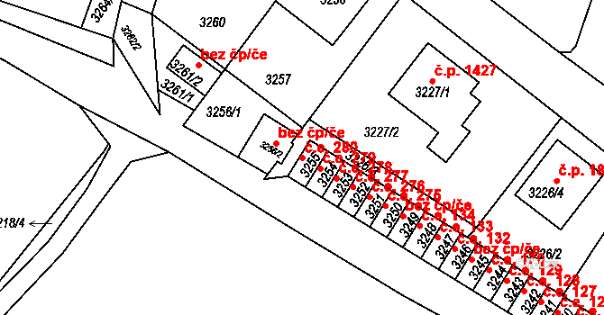 Děčín VI-Letná 280, Děčín na parcele st. 3255 v KÚ Podmokly, Katastrální mapa