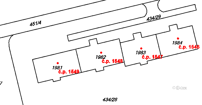 Hrabůvka 1548, Ostrava na parcele st. 1982 v KÚ Hrabůvka, Katastrální mapa