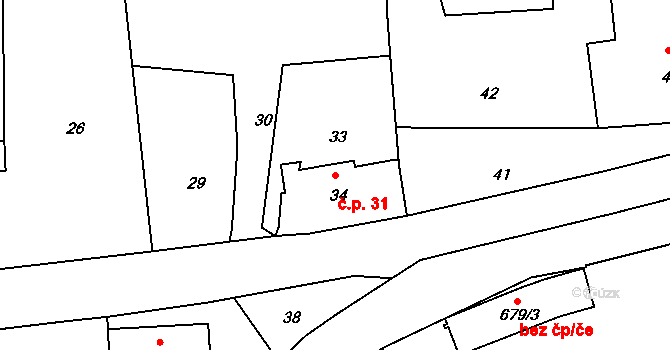 Dolní Chřibská 31, Chřibská na parcele st. 34 v KÚ Dolní Chřibská, Katastrální mapa