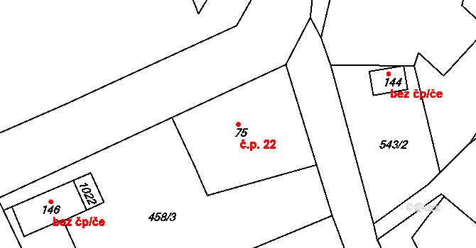 Nosetín 22, Chyšky na parcele st. 75 v KÚ Nosetín, Katastrální mapa
