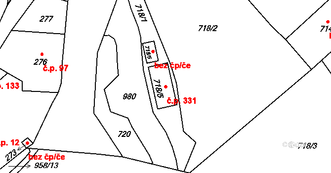 Loučka 331, Nový Jičín na parcele st. 718/5 v KÚ Loučka u Nového Jičína, Katastrální mapa