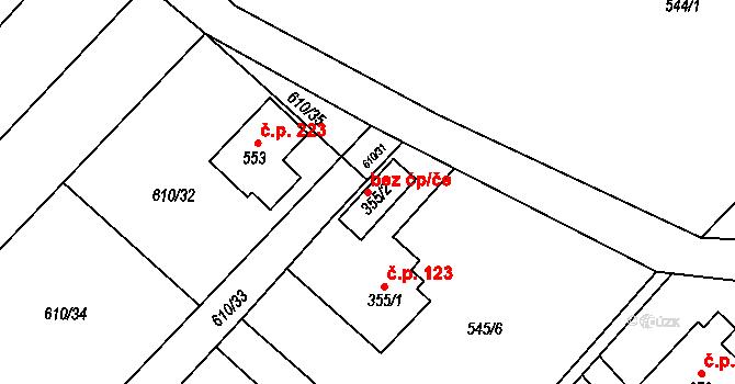 Horní Lhota 43758703 na parcele st. 355/2 v KÚ Horní Lhota u Ostravy, Katastrální mapa