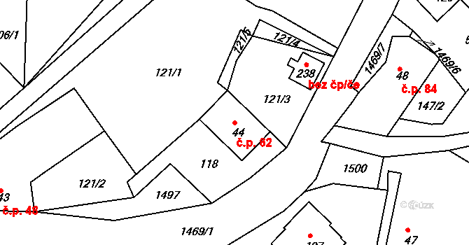 Vršovice 62 na parcele st. 44 v KÚ Vršovice u Opavy, Katastrální mapa