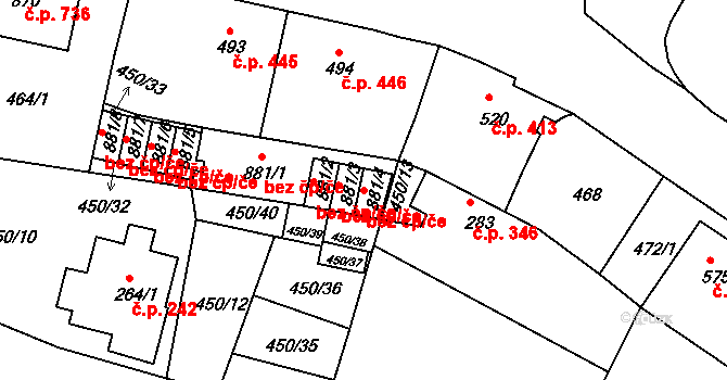 Luhačovice 44765703 na parcele st. 881/4 v KÚ Luhačovice, Katastrální mapa