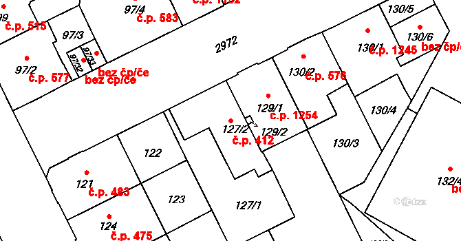 Předměstí 412, Opava na parcele st. 127/2 v KÚ Opava-Předměstí, Katastrální mapa