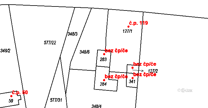 Jeníkov 45060703 na parcele st. 283 v KÚ Oldřichov u Duchcova, Katastrální mapa