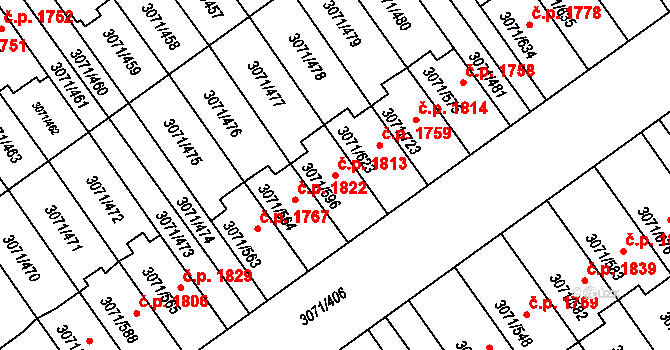 Hlučín 1813 na parcele st. 3071/596 v KÚ Hlučín, Katastrální mapa