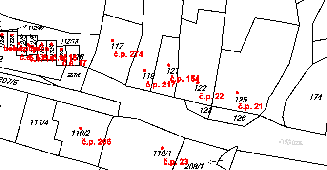 Vícemilice 154, Bučovice na parcele st. 121 v KÚ Vícemilice, Katastrální mapa