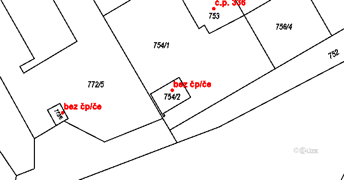 Brno 50394703 na parcele st. 754/2 v KÚ Veveří, Katastrální mapa