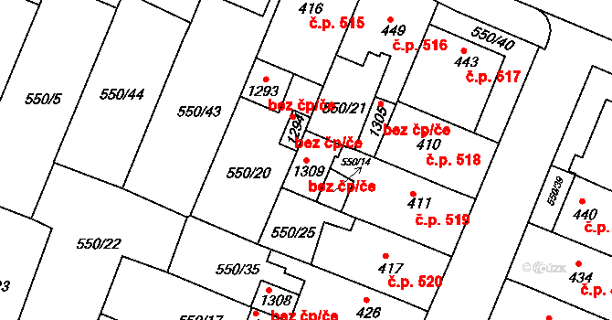 Jevíčko 50417703 na parcele st. 1309 v KÚ Jevíčko-předměstí, Katastrální mapa