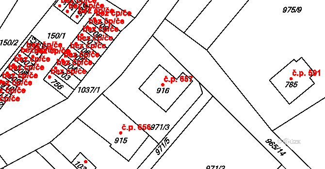 Chrast 657 na parcele st. 916 v KÚ Chrast, Katastrální mapa