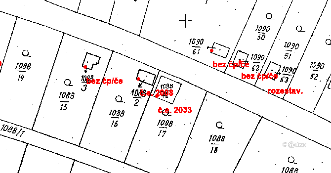 Dobšice 2033 na parcele st. 1088/42 v KÚ Dobšice u Znojma, Katastrální mapa