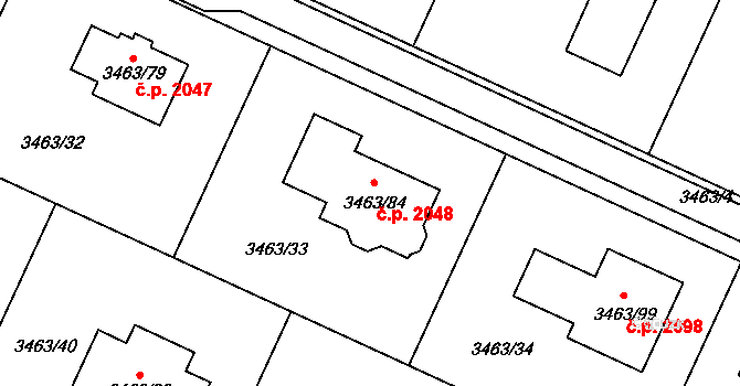 Kadaň 2048 na parcele st. 3463/84 v KÚ Kadaň, Katastrální mapa