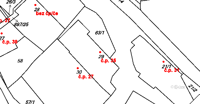 Svučice 35, Mišovice na parcele st. 29 v KÚ Svučice, Katastrální mapa