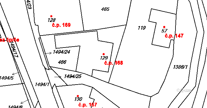 Horní Libchavy 168, Libchavy na parcele st. 129 v KÚ Horní Libchavy, Katastrální mapa