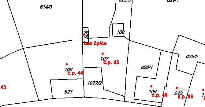 Dolní Kamenice 45, Česká Kamenice na parcele st. 107 v KÚ Dolní Kamenice, Katastrální mapa