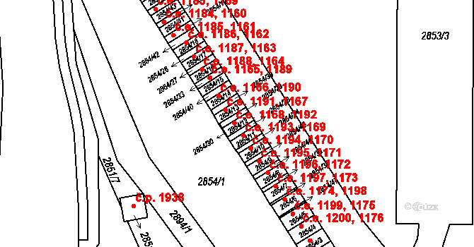 Český Těšín 1169,1193 na parcele st. 2854/12 v KÚ Český Těšín, Katastrální mapa