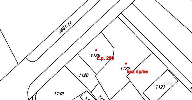 Rapotín 259 na parcele st. 1125 v KÚ Rapotín, Katastrální mapa