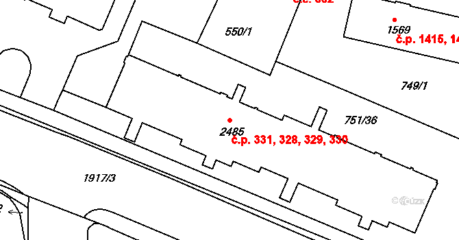 Slaný 328,329,330,331 na parcele st. 2485 v KÚ Slaný, Katastrální mapa