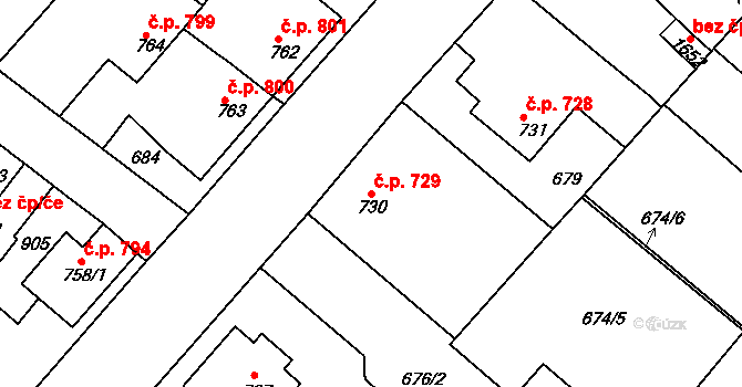 Neratovice 729 na parcele st. 730 v KÚ Neratovice, Katastrální mapa