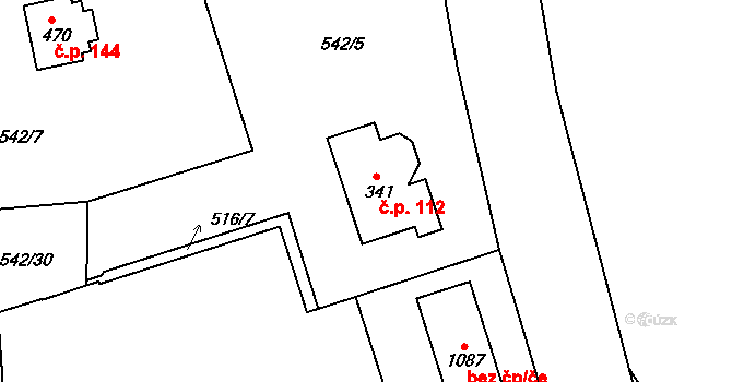 Davle 112 na parcele st. 341 v KÚ Davle, Katastrální mapa