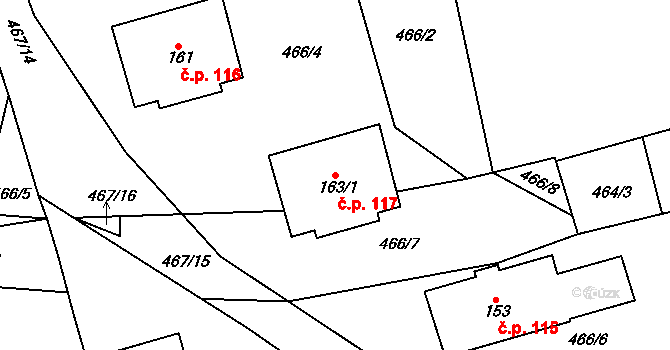 Kvíčovice 117 na parcele st. 163/1 v KÚ Kvíčovice, Katastrální mapa