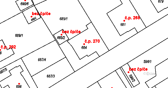 Josefov 270, Jaroměř na parcele st. 684 v KÚ Josefov u Jaroměře, Katastrální mapa