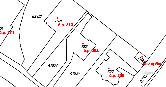 Broumov 304 na parcele st. 753 v KÚ Broumov, Katastrální mapa