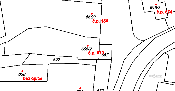 Olešnice 570 na parcele st. 666/2 v KÚ Olešnice na Moravě, Katastrální mapa