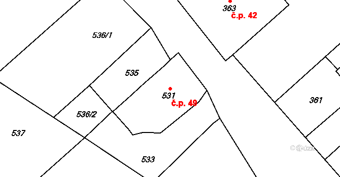 Koukolná 49, Dětmarovice na parcele st. 531 v KÚ Koukolná, Katastrální mapa
