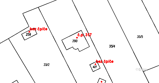 Tachlovice 317 na parcele st. 290 v KÚ Tachlovice, Katastrální mapa