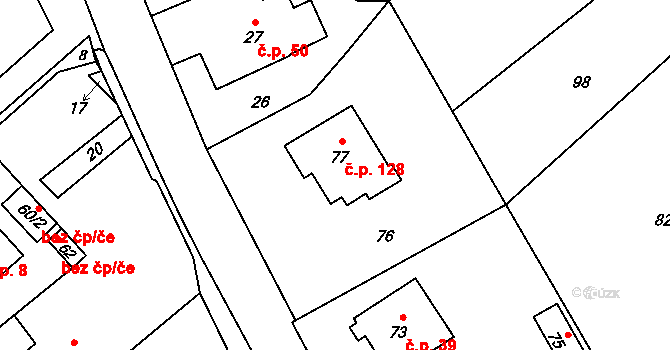 Olbramice 128 na parcele st. 77 v KÚ Olbramice, Katastrální mapa