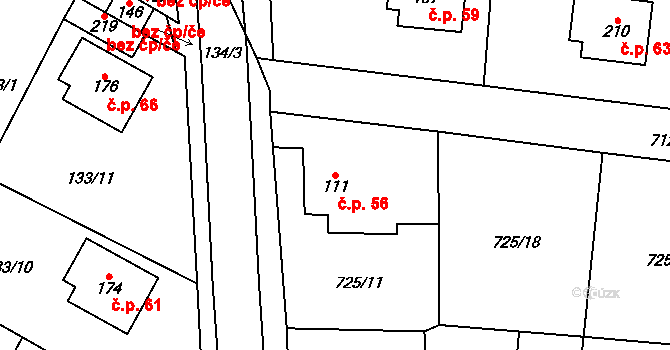 Vystrkov 56 na parcele st. 111 v KÚ Vystrkov u Humpolce, Katastrální mapa