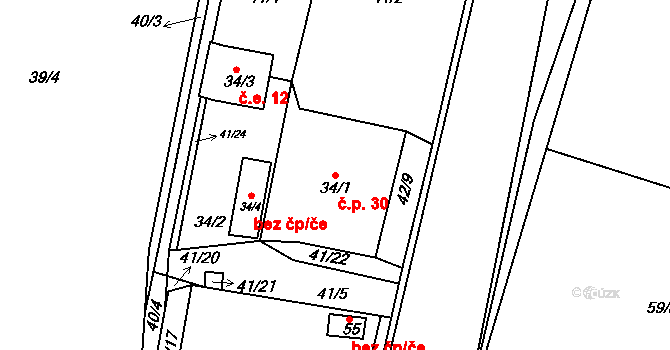 Charvatce 30, Libčeves na parcele st. 34/1 v KÚ Charvatce u Loun, Katastrální mapa