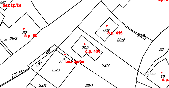 Týn 436, Třebíč na parcele st. 702 v KÚ Týn u Třebíče, Katastrální mapa