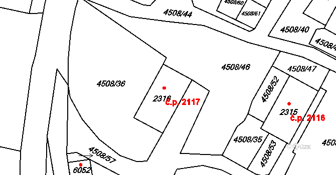 Žatec 2117 na parcele st. 2316 v KÚ Žatec, Katastrální mapa