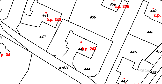 Velké Březno 243 na parcele st. 443 v KÚ Velké Březno, Katastrální mapa