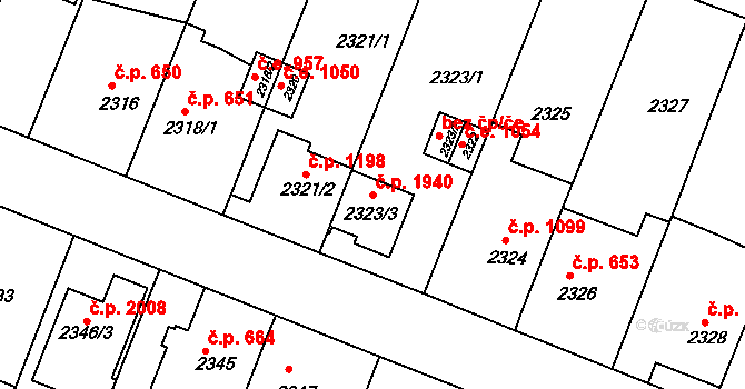 Kuřim 1940 na parcele st. 2323/3 v KÚ Kuřim, Katastrální mapa