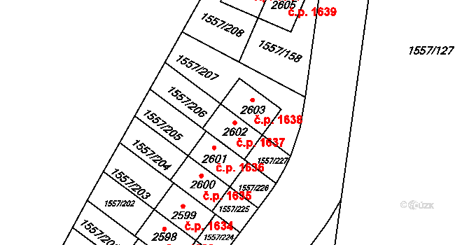 Rosice 1637 na parcele st. 2602 v KÚ Rosice u Brna, Katastrální mapa