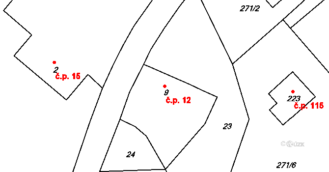 Lipovka 12, Rychnov nad Kněžnou na parcele st. 9 v KÚ Lipovka u Rychnova nad Kněžnou, Katastrální mapa