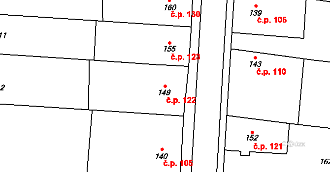 Lískovec 122, Koryčany na parcele st. 149 v KÚ Lískovec, Katastrální mapa