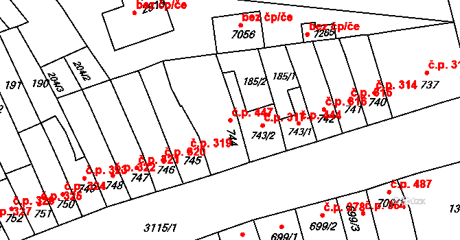 Kroměříž 447 na parcele st. 744 v KÚ Kroměříž, Katastrální mapa