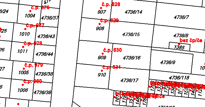 Hrušovany nad Jevišovkou 830 na parcele st. 909 v KÚ Hrušovany nad Jevišovkou, Katastrální mapa